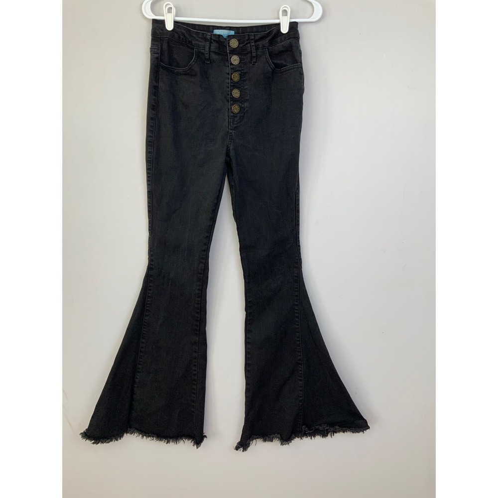 Show Me Your Mumu Sz 28 Black Button Fly Berkeley Bells Flare Bell Bottom Jeans